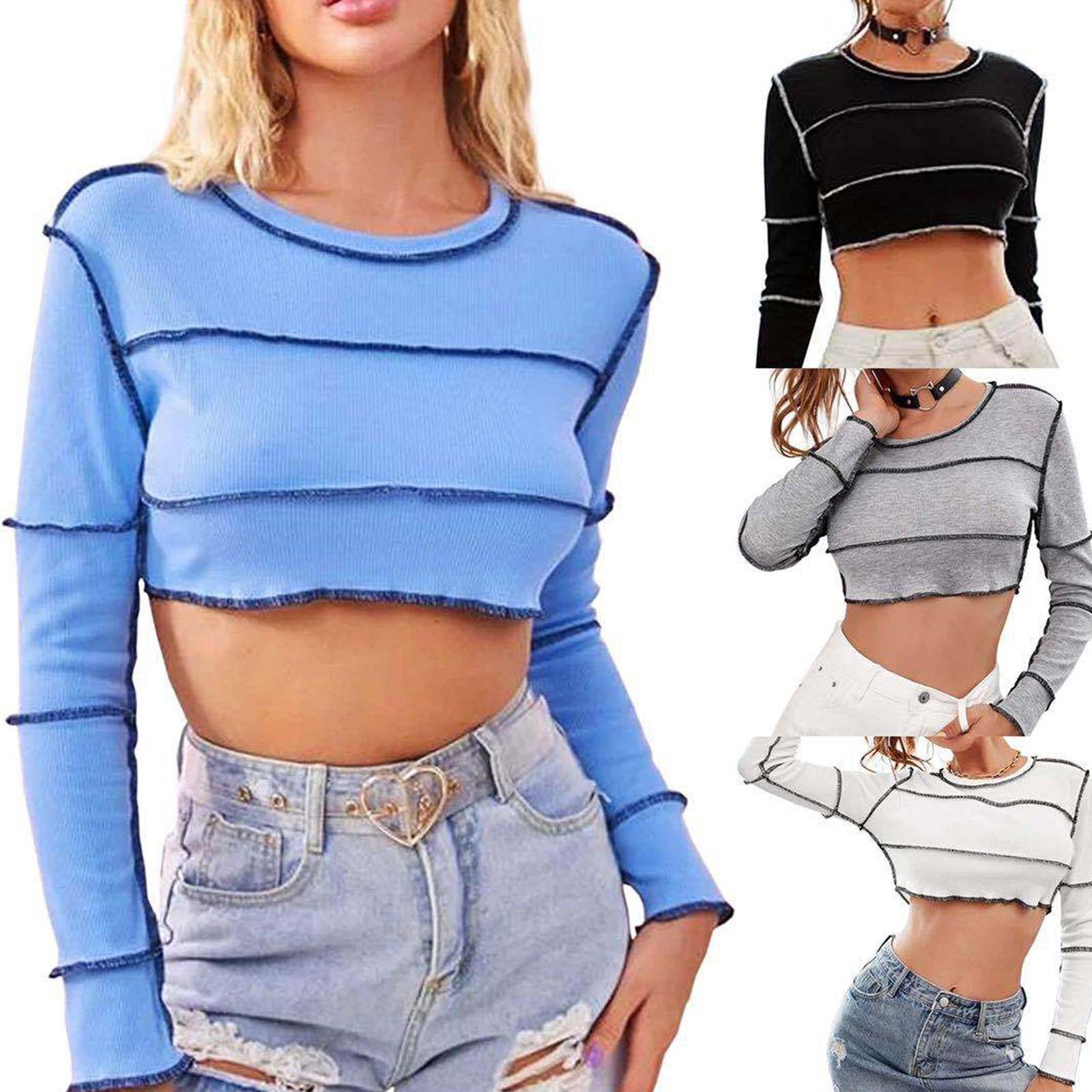 

Fashion New Sweet Cool High Waist Anti-car Collision Line Long Sleeve Short T