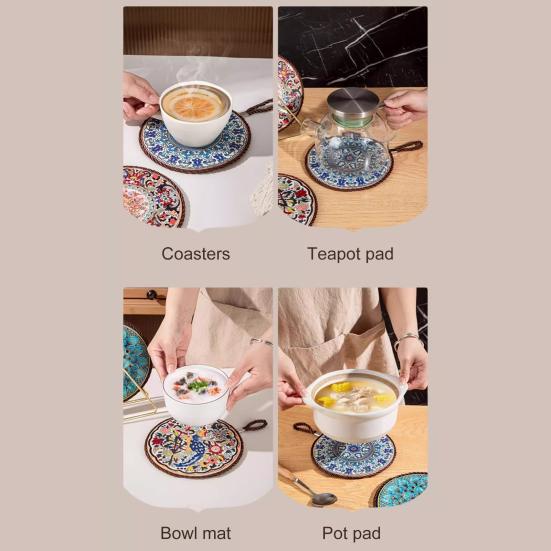 Ceramic Coasters Heat Insulation Mat for Kitchen Dining Anti-Scalding Cork Bottom Bowl Cup Mat Table Home Decor