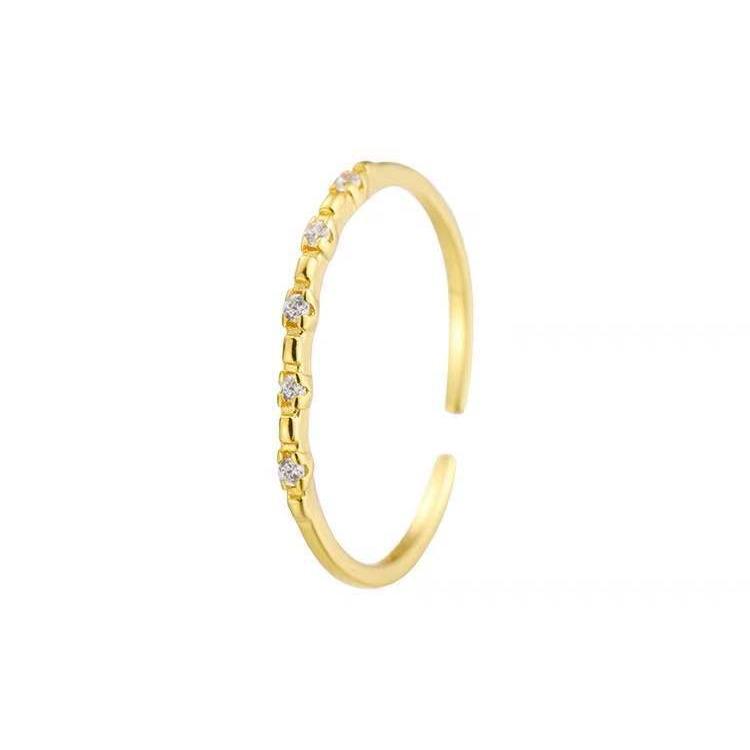 Anello Aperto in Argento Sterling S925 Placcato Oro 14K con Diamante per Donna - Elegante Anello alla Moda in Stile Coreano