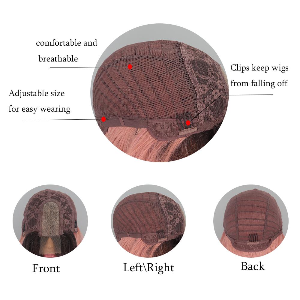 XINRAN Women Long Wavy Ombre Pink Wig Without Bangs Synthetic Fiber Natural Wavy Lace Front Cosplay Daily Wear Wig