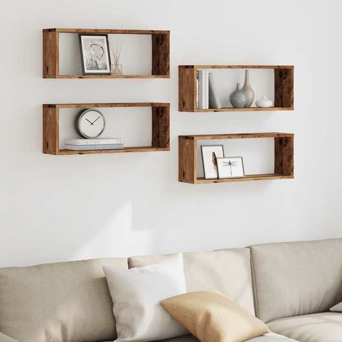 VidaXL Cube Wall Shelves 4 Pcs Old Wood 60x15x23 Cm, Cube-shaped Storage, Cube-shaped Organizer, Shelf 856587