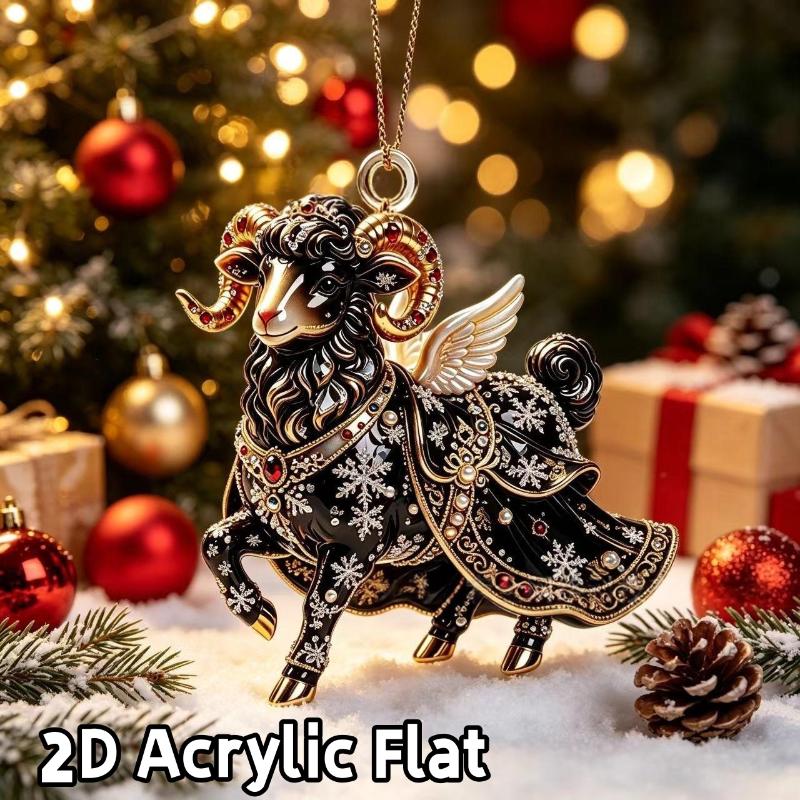2D Flat Goat Hanging Ornament Christmas Tree Car Rearview Mirror Decoration Hanging Mascot Pendant Home Decoration