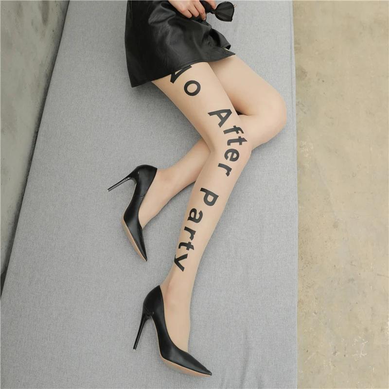 

Gothic Punk Letter Printed Tights Ultra Thin Transparent Silk Medias De Mujer Fake Tattoos Pantyhose Hot Pole Dance Clubwear One Size