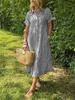 European and American Plus Size Striped Short-Sleeve Shirt Dress - Women's Summer Casual Midi Skirt