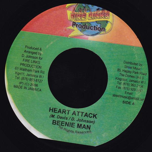

7inch Record BEENIE MAN - Heart Attack NONE Fire Links Prod 2006 Jamaica Reggae, Ska & Dub Used