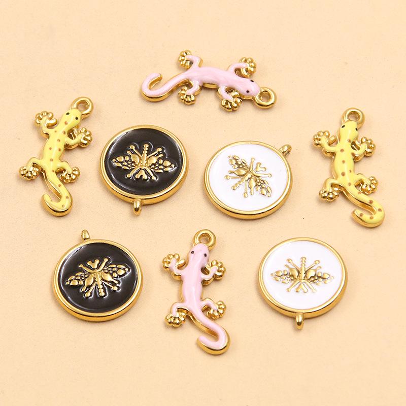 18K Gold-Plated Honeybee & Gecko Pendant - Stainless Steel DIY Jewelry