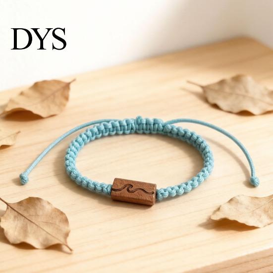 Sturdy Braided Rope for Daily Wear Adjustable Bracelet with Wooden Charm, Ocean Wave/Mountain Unisex Couples Women Men, Handmade Bracelet, Romantic