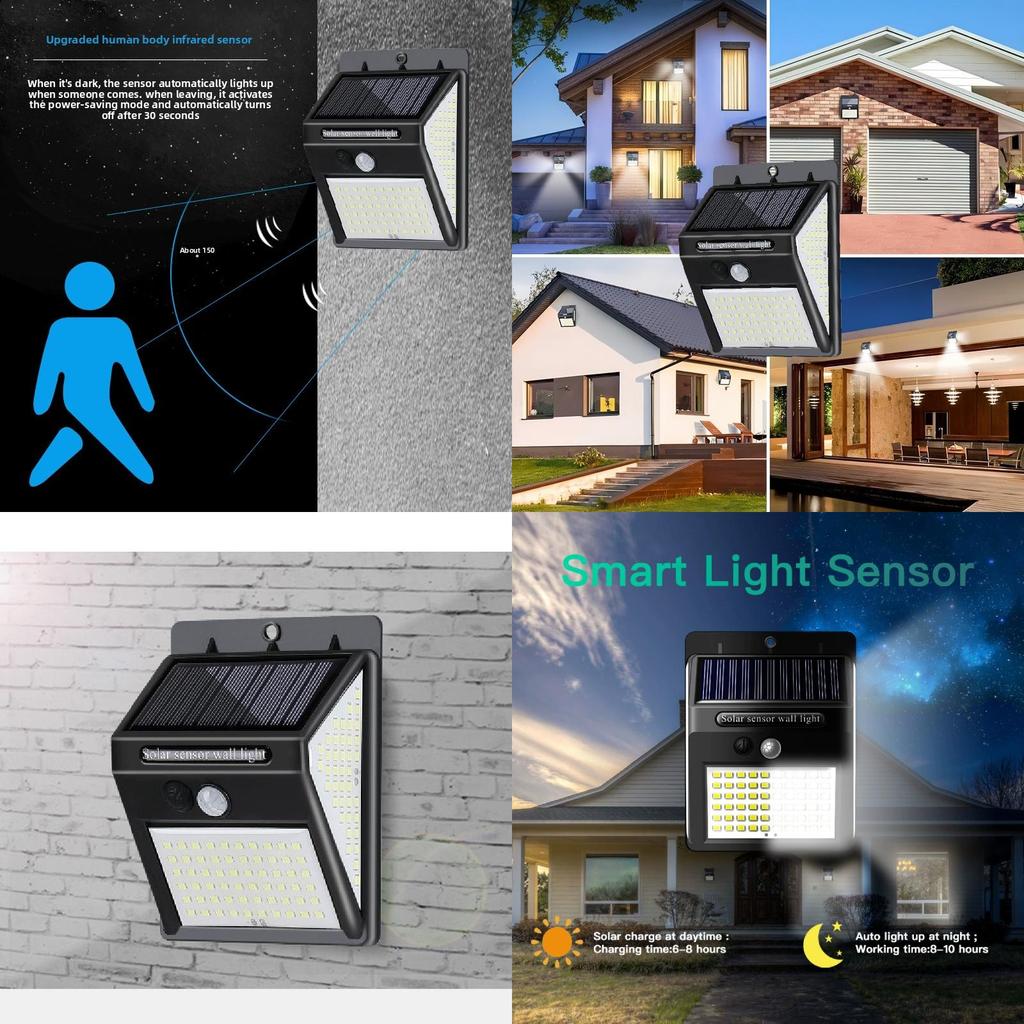 Solar Led Wall Lamp With Threeside Brightness And Waterproof Feature For Outdoor Garden Use
