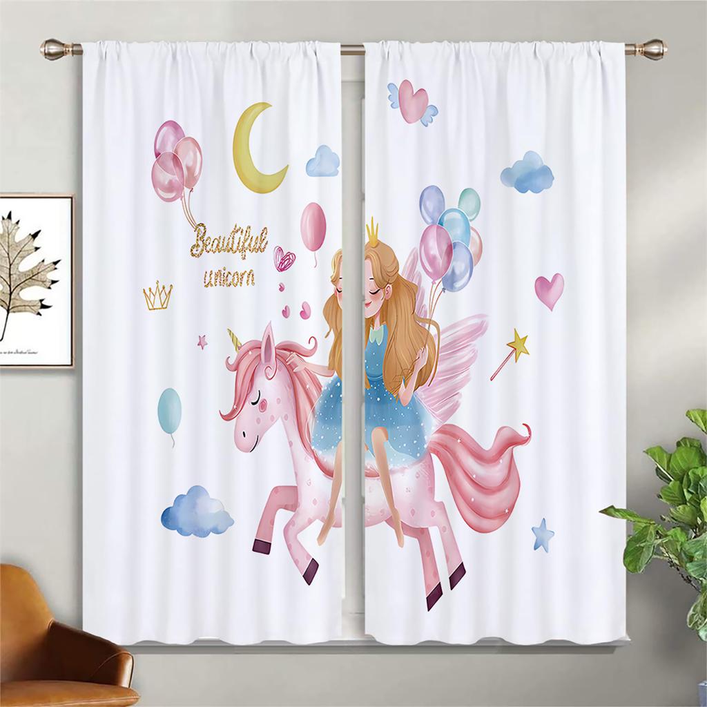 Children's Room Curtains Cartoon Unicorn Horse Rainbow Print Curtains Living Room Balcony Kitchen Decoration Curtains Home