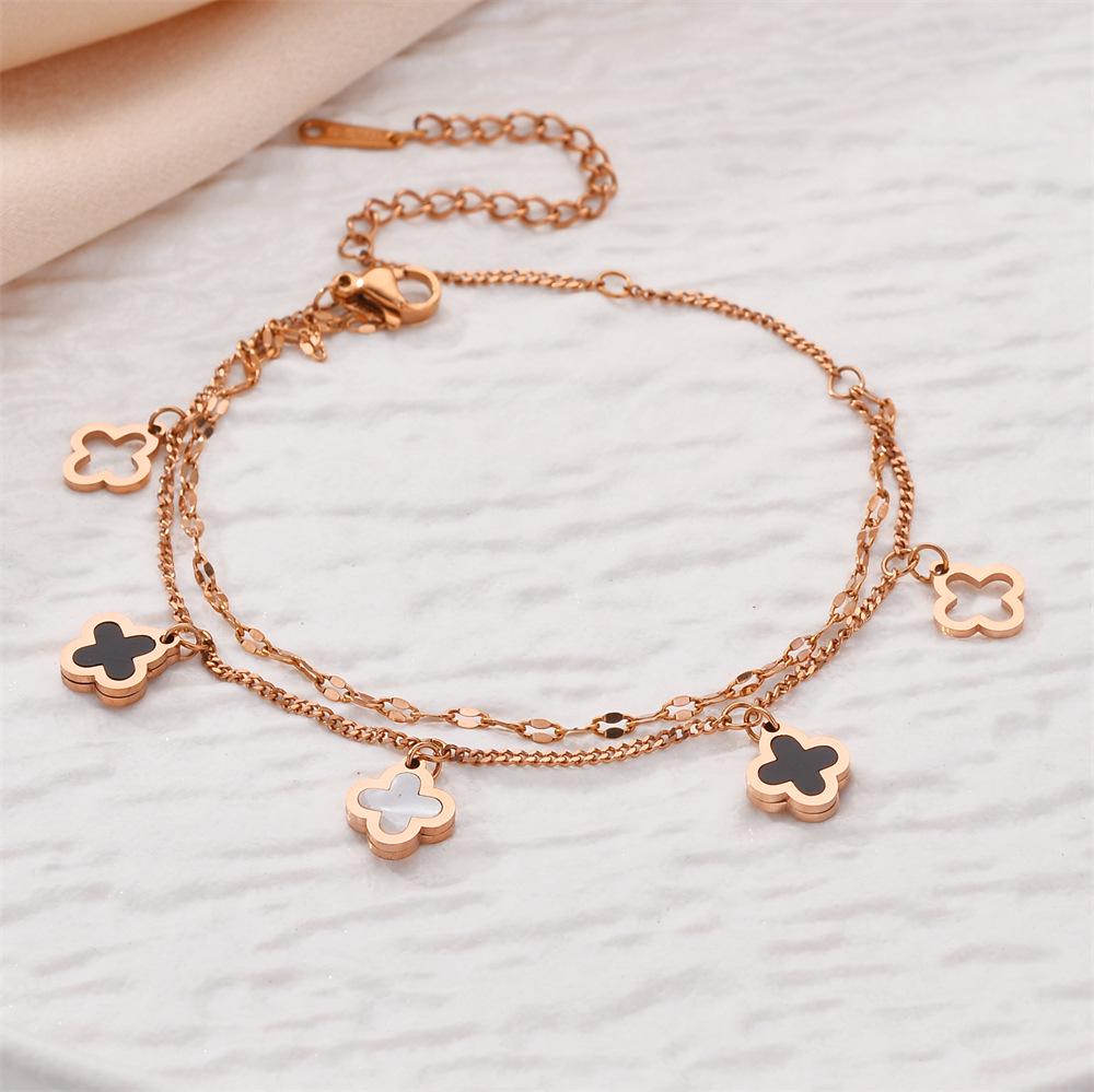 Korean Titanium Steel Four-Leaf Clover Bracelet - Women's Fashion, Versatile & Non-Fading Jewelry