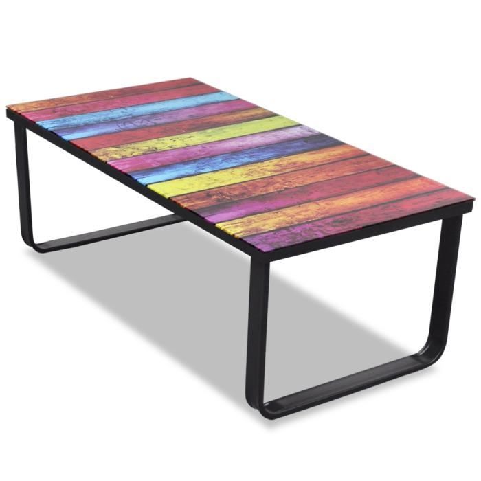 VidaXL Coffee Table with Rainbow Print Glass Top
