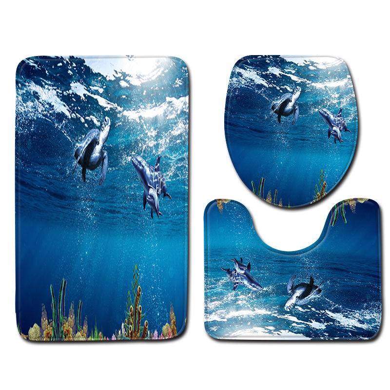 Sea World Bathroom Floor Mat Toilet Three-Piece 3D Bathroom Mat