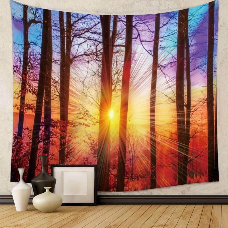Boho Chic Wall Tapestry With Moon Phase Floral Starry Sky Design Bedroom Yoga Studio Decor