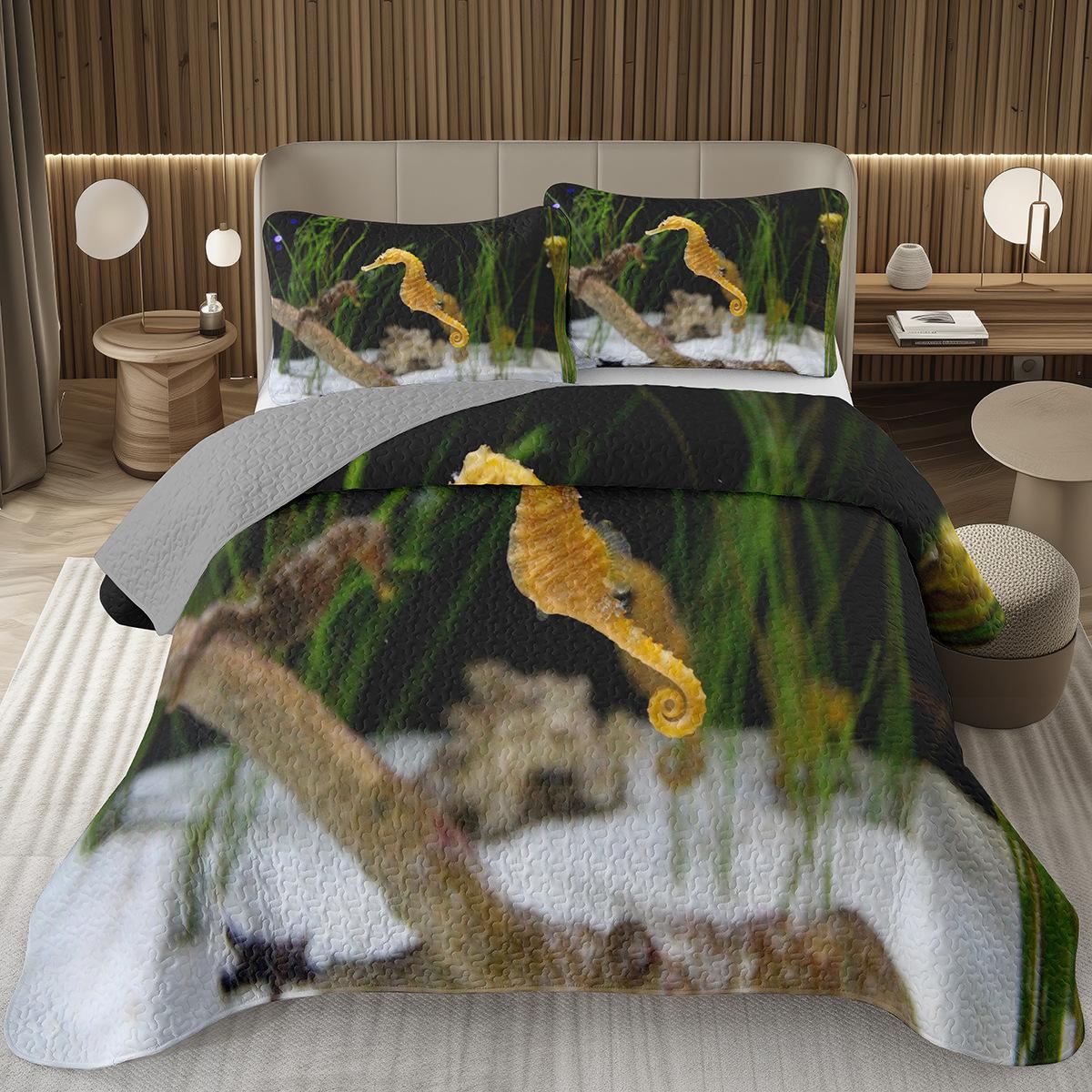 Покрывало Морской конёк Размер Квин 3D Принт Морского конька Постельный комплект Океан Животное Стеганое покрывало Морской Средиземноморский Стиль Покрывало EU Single 135x200cm