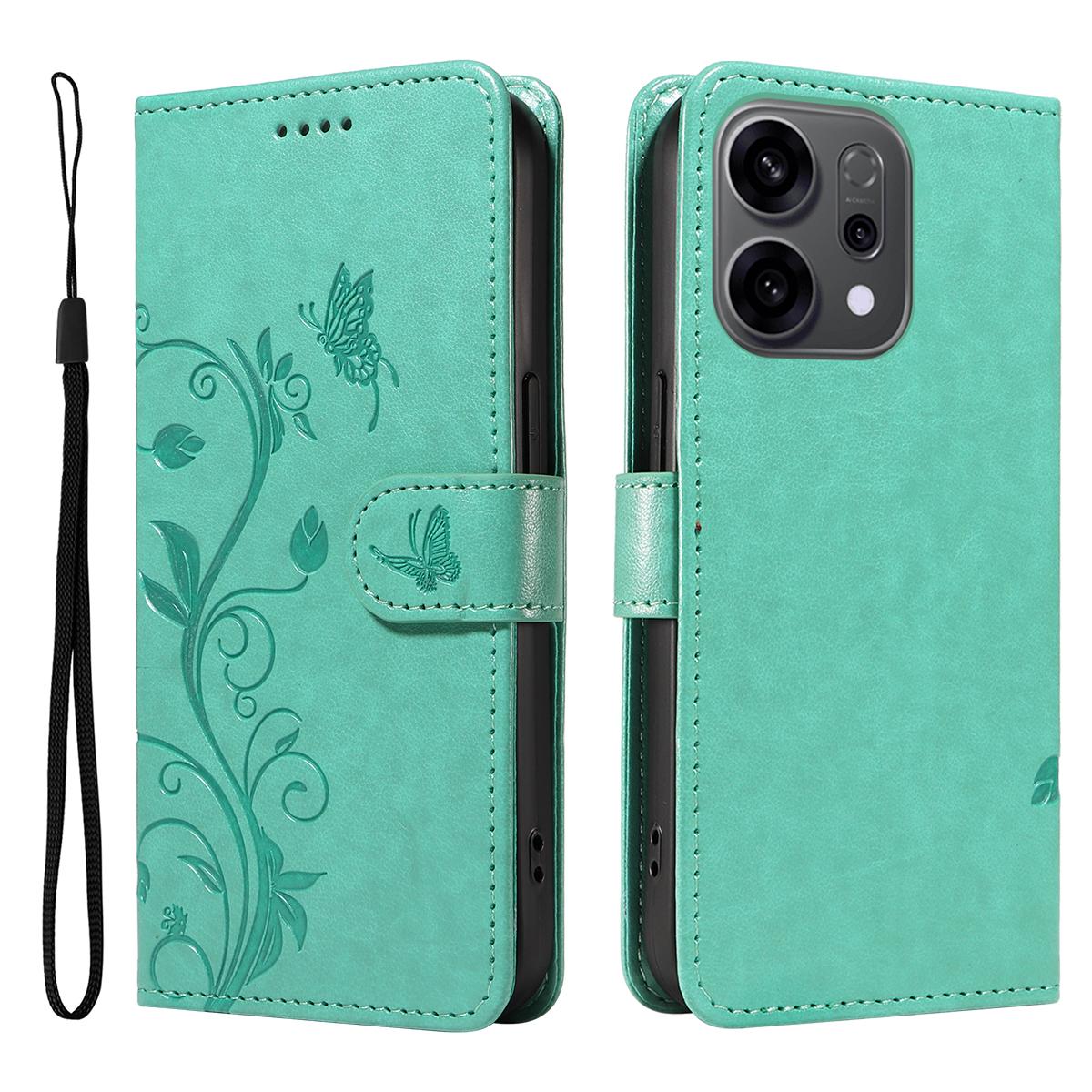 

Для Oppo Reno14 5G (Китай)/Oppo Reno14 F 5G/Oppo Reno14 5G (Глобальный) Чехлы из искусственной кожи с цветочным узором, кошелек-подставка, чехол для телефона с ремешком Green