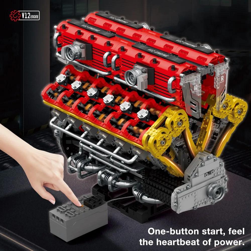Non-Toxic 4719Pcs V12 Engine Model Building Blocks Technology Bricks Kit With Display Stand Adult Gift Children'S Educational Diy Toys