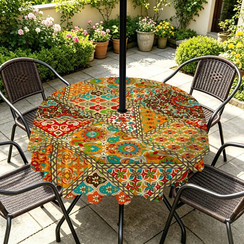 Outdoor Round Tablecloth With Umbrella Hole Patio Garden Deck Waterproof Oil Resistant Drop Cloth