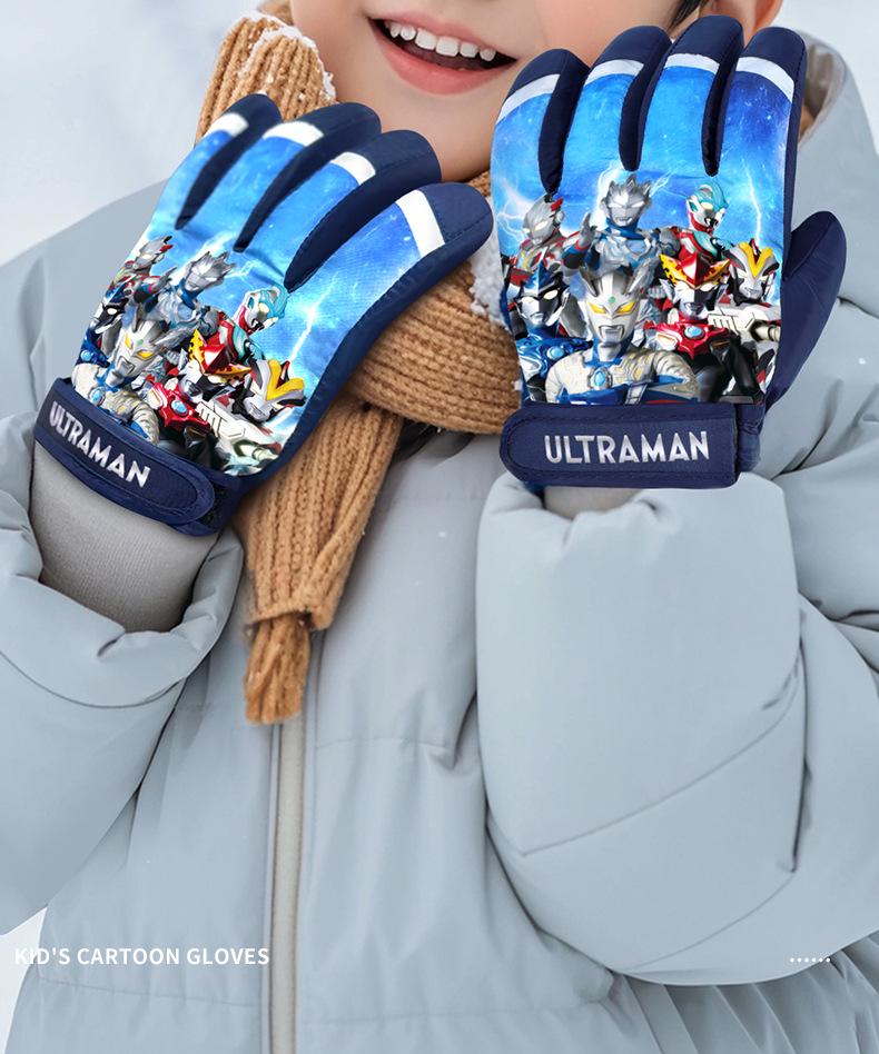 Ultraman Kids' Winter Ski Gloves: Warm, Waterproof, Velvet-Lined for Cold Protection