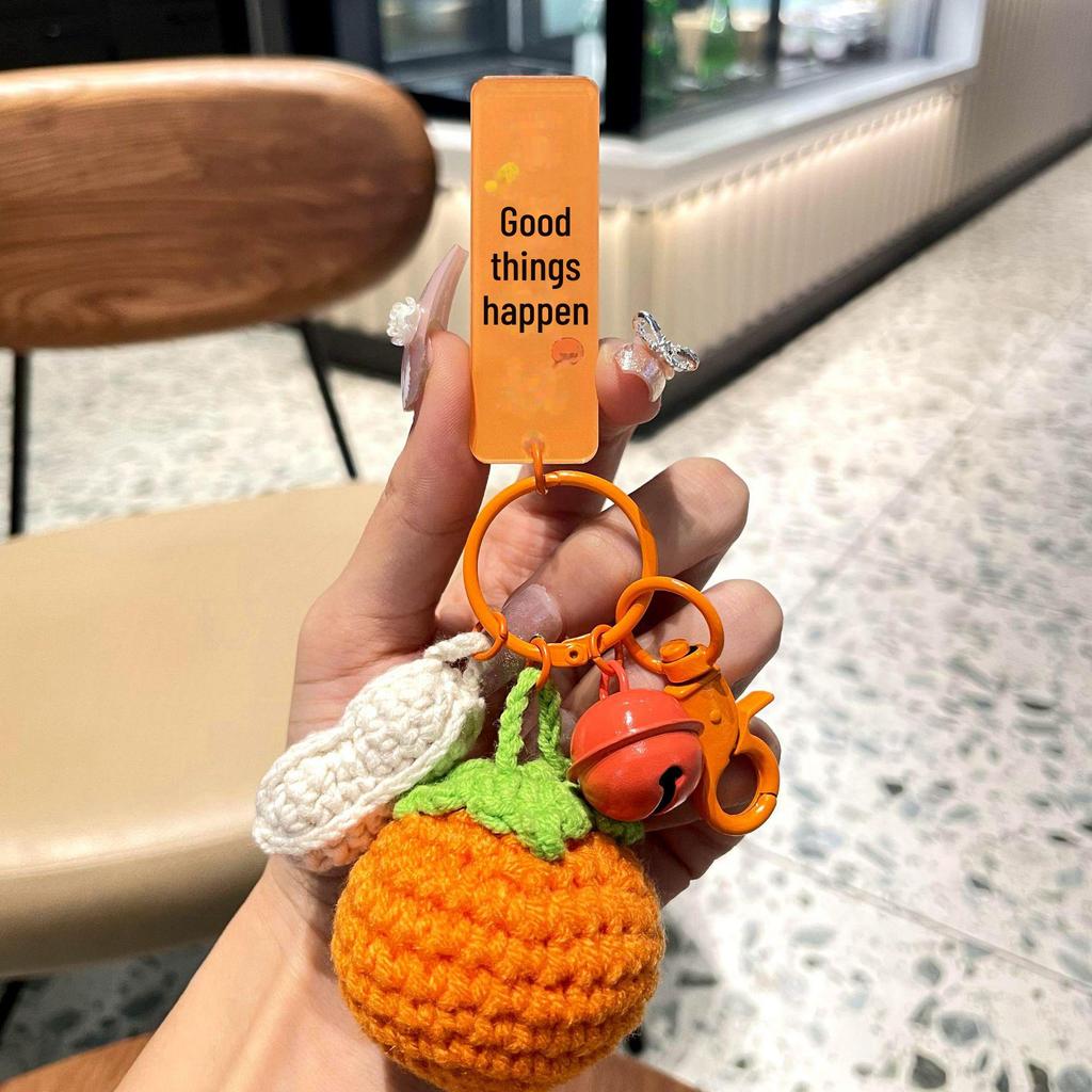 Hand-Woven Wool Crochet Persimmon Peanut Keychain Pendant