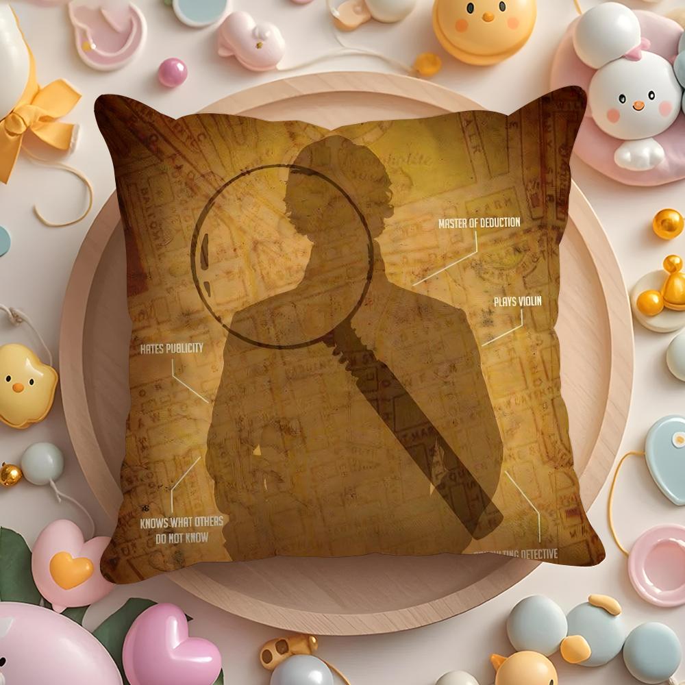 S-Sherlock H-Holmes Cushion Cover Short Plush Double-Sided Printing Home Machine Washable In Warm Winter Pillow Case