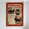 Vintage International Stock Food Metal Sign Aged Rusty Red Background White Text Horse & Cart Illustrations Old Advertisement Fo