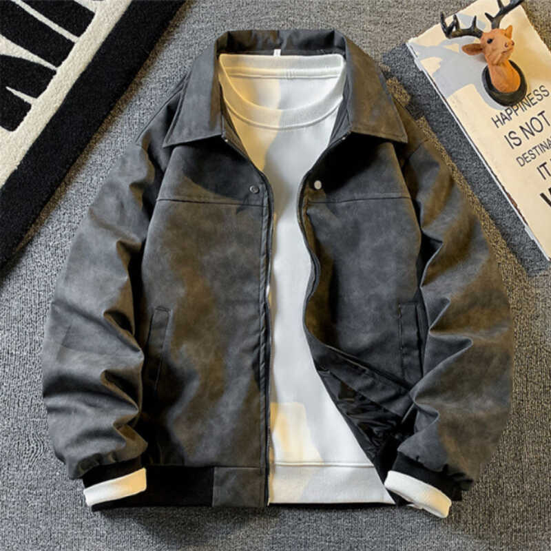 American retro Maillard jacket men's spring new trendy brand loose and versatile locomotive suede jacket