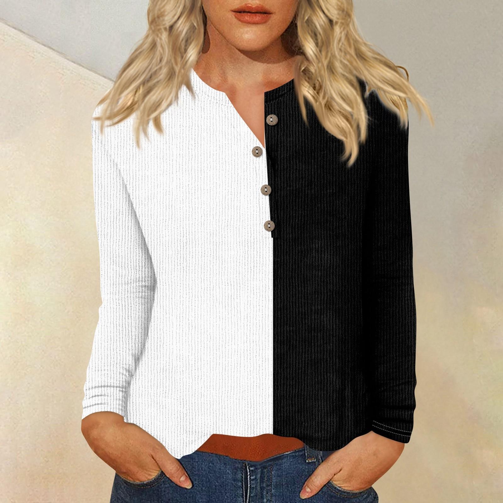 

Жен. Футболка Футболка С принтом Пуговицы Длинный рукав Повседневные Выходные Мода Классический V-образный вырез Обычный Верх XL белый