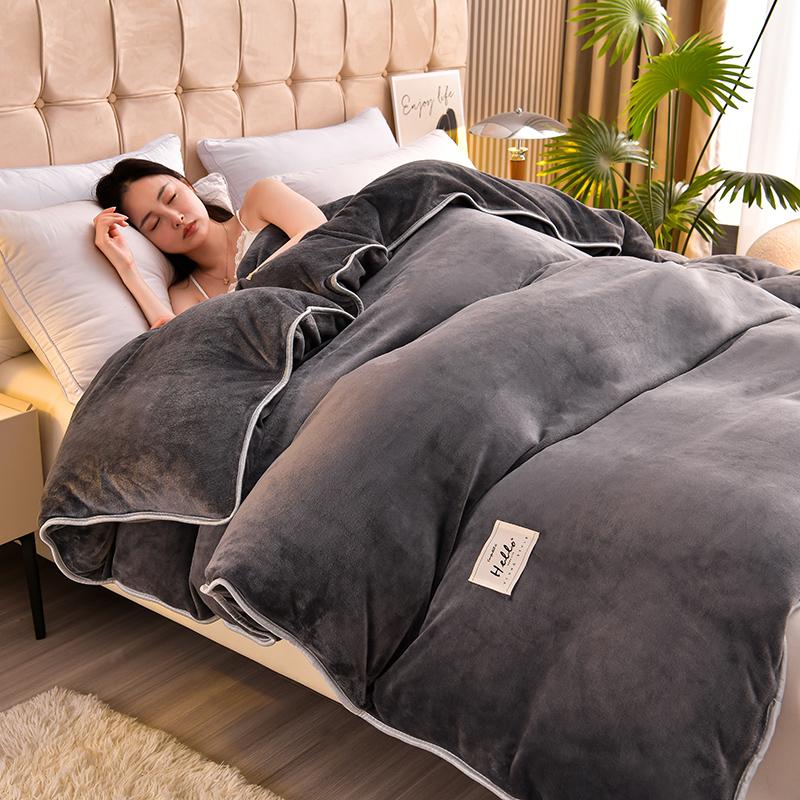 Solid Color Thickened Milk Velvet Duvet Cover Hotel Luxury Dark Green Single Double Comforter Cover Home Warm Soft Quilt Covers