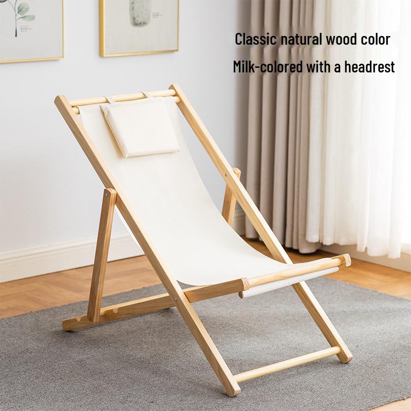 Solid Wood Outdoor Folding Recliner Beach Chair with Canvas for Adults