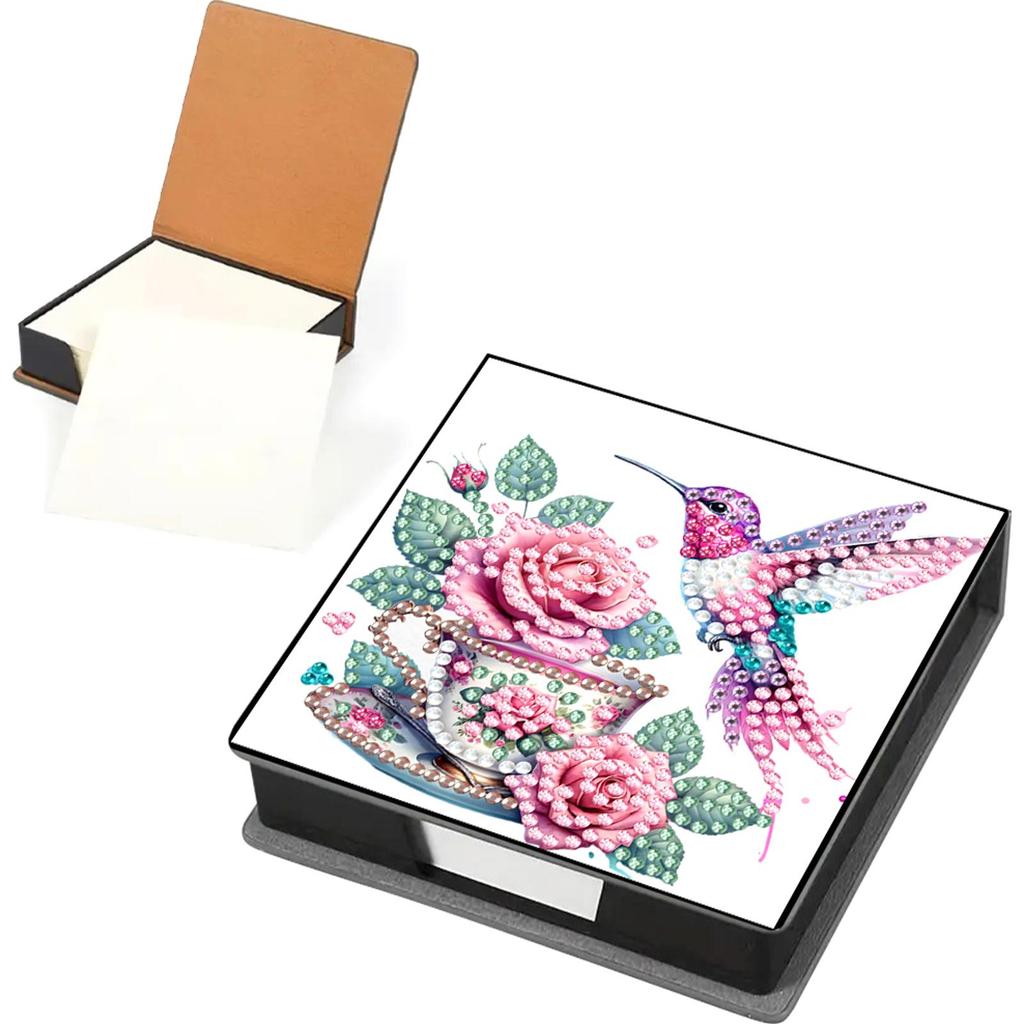 5D DIY PU Diamond Painting Notecard Box Mosaic Kit Gem Painting Memo Pad Holder Self Adhesive Crystal Note Box for Home Office