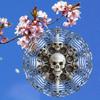 Large 3D Metal Skull Wind Chime – Artistic Kinetic Garden Decor with Swirl Design, Reflective Outdoor Ornament for Patioeco