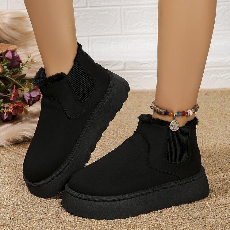 Autumn-winter Women's Winter Boots with Thick Soles with Cotton Lining and Round Toe Made of Cotton 35-43