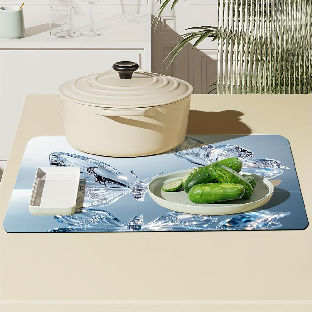 1 Stück Gummi-Abtropfmatte mit Schmetterlingsdruck für Café, Restaurant, Küche, Teppich, Tischgeschirr, langlebige Kieselgur-Tischmatte, Haustiermatte, Kaffeegeschirr