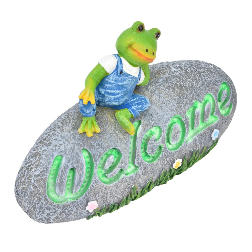 Statuie Broască Bine Ai Venit Decor de Grădină Luminos Lucrare de Artă din Rășină Patio Curte Gazon Ornament Animal pentru
