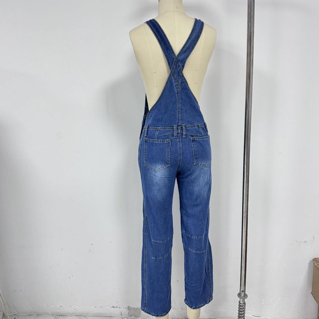 Vintage Street Style Washed Loose Fit Women's Denim Overalls for Autumn/Winter