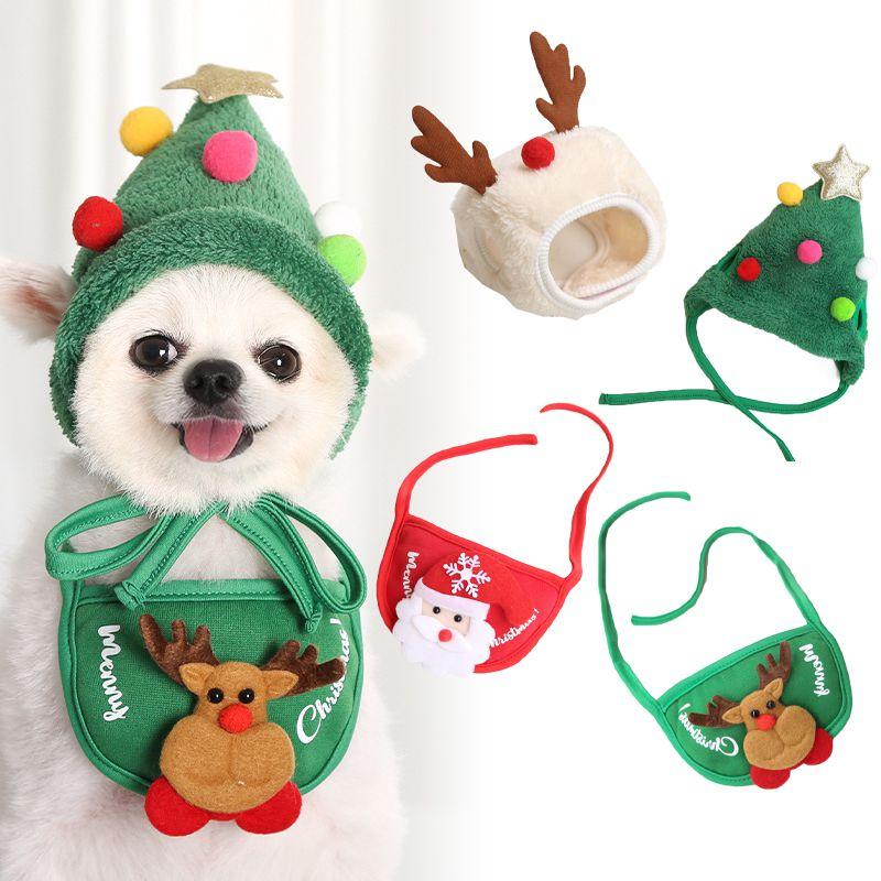 Adorável Conjunto de Chapéu de Natal e Toalha de Saliva para Cães e Gatos Para Celebrações Festivas de Animais de Estimação