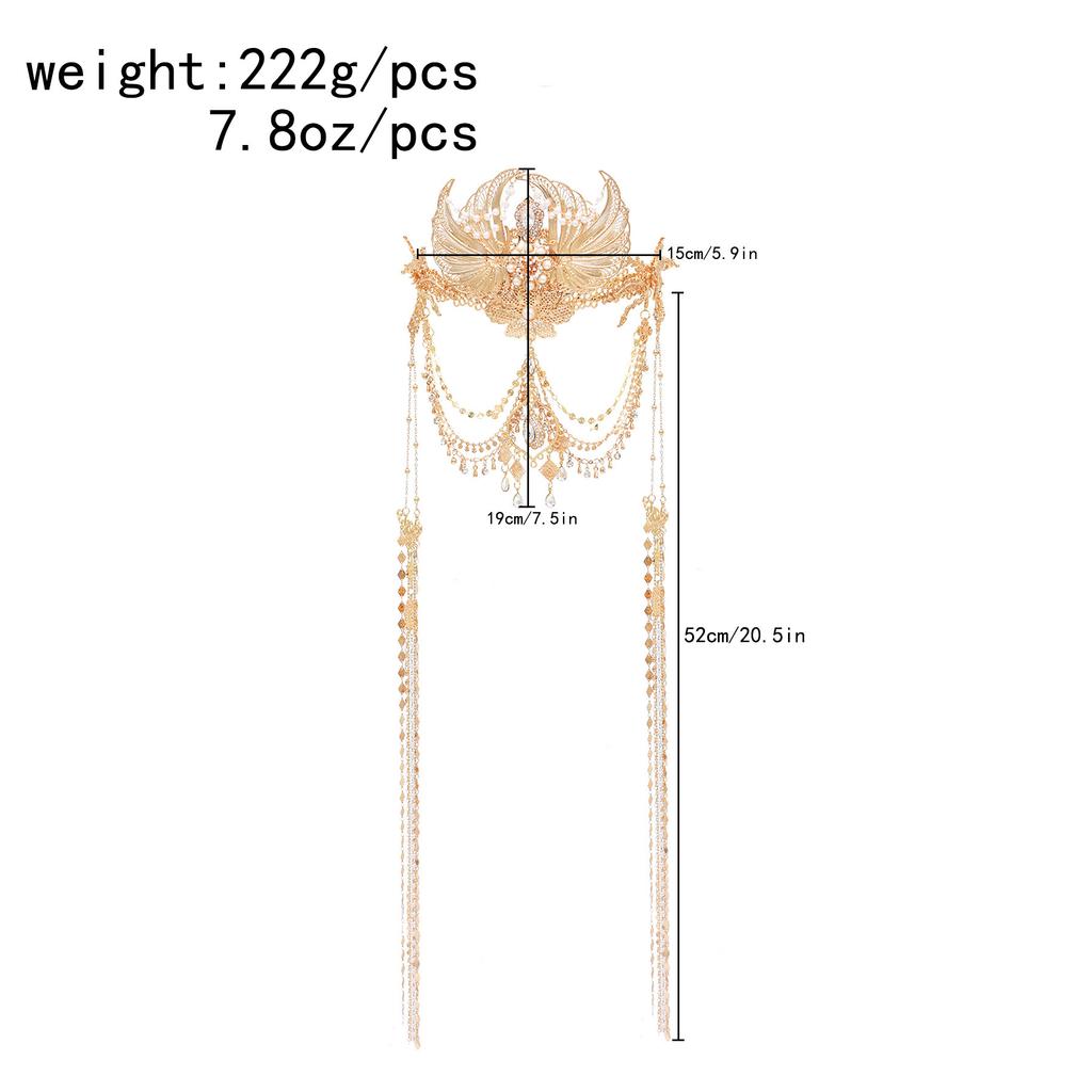 Nuova Tiara Elfica Etnica con Lunghe Frange e Cristalli Completi Accessori per Capelli da Donna Corona Placcata Oro