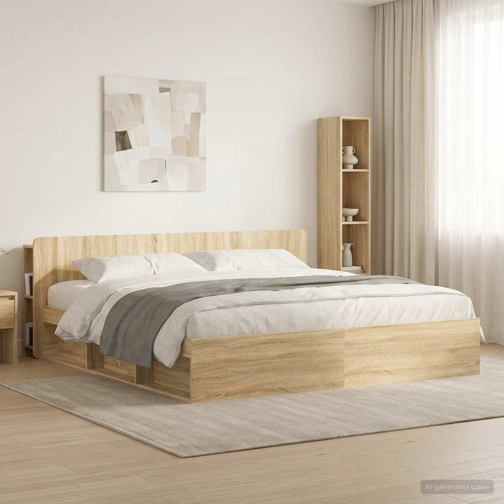 Headboard Cabinet with Storage Sonoma Oak Wood Material