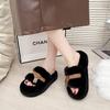 Fashion High-end Fluffy Shoes for Women's Outer Wear 2025 Spring and Autumn New Women's Belt Buckle Thick-soled Lazy Slippers for Women