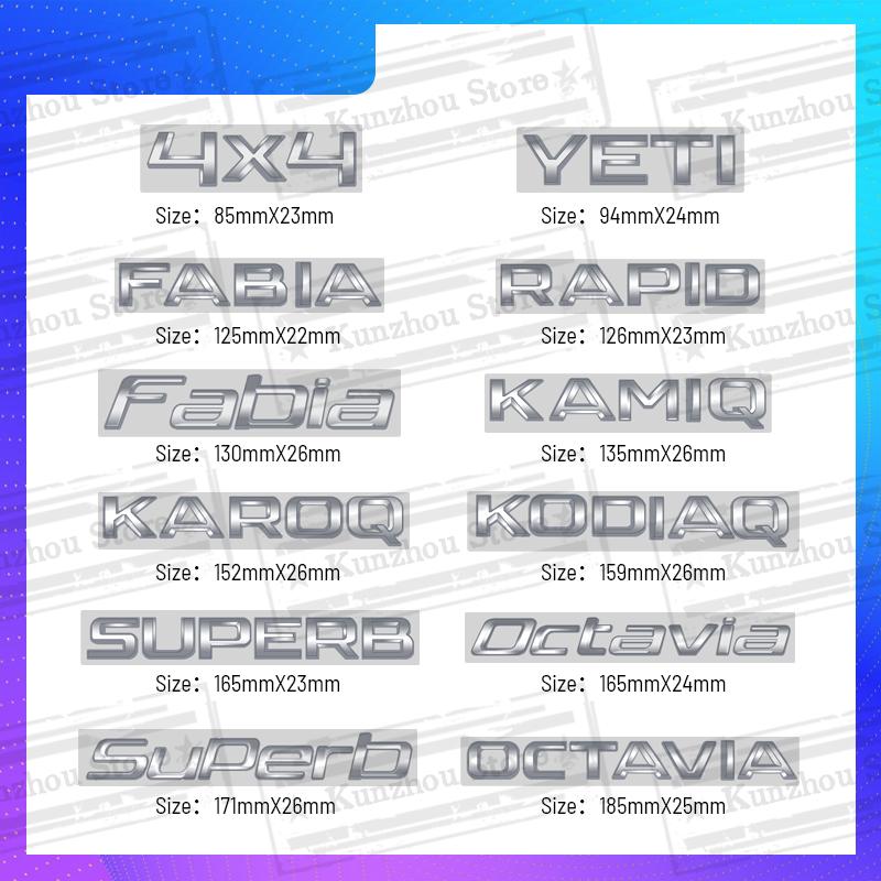 AAABV1 1PCS Metal For Skoda Octavia Yeti Rapid Kodiaq Karoq 4X4 Fabia Kamiq Superb VRS Logo Bright Silver Emblem Car Rear Trunk Sticker
