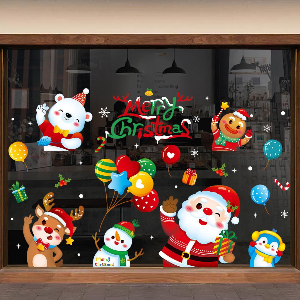 Static Christmas Electricity Stickers With Santa Claus Reindeer Design Snowman
