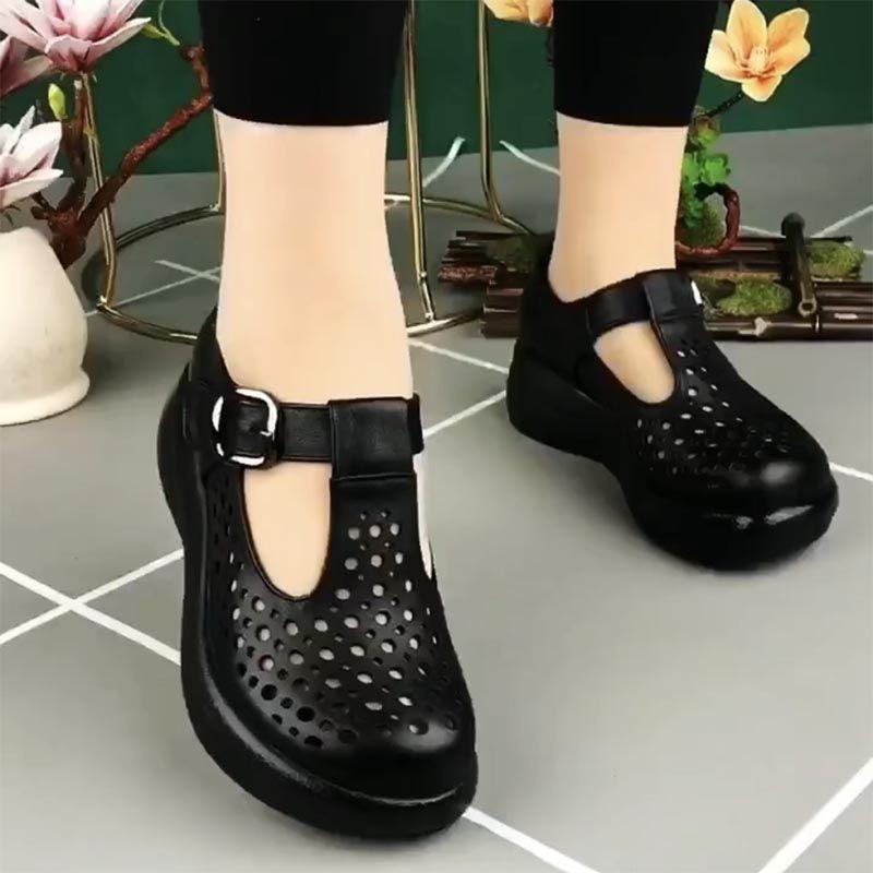 Women's Summer New Leather Platform Casual Shoes Hollow Sandals