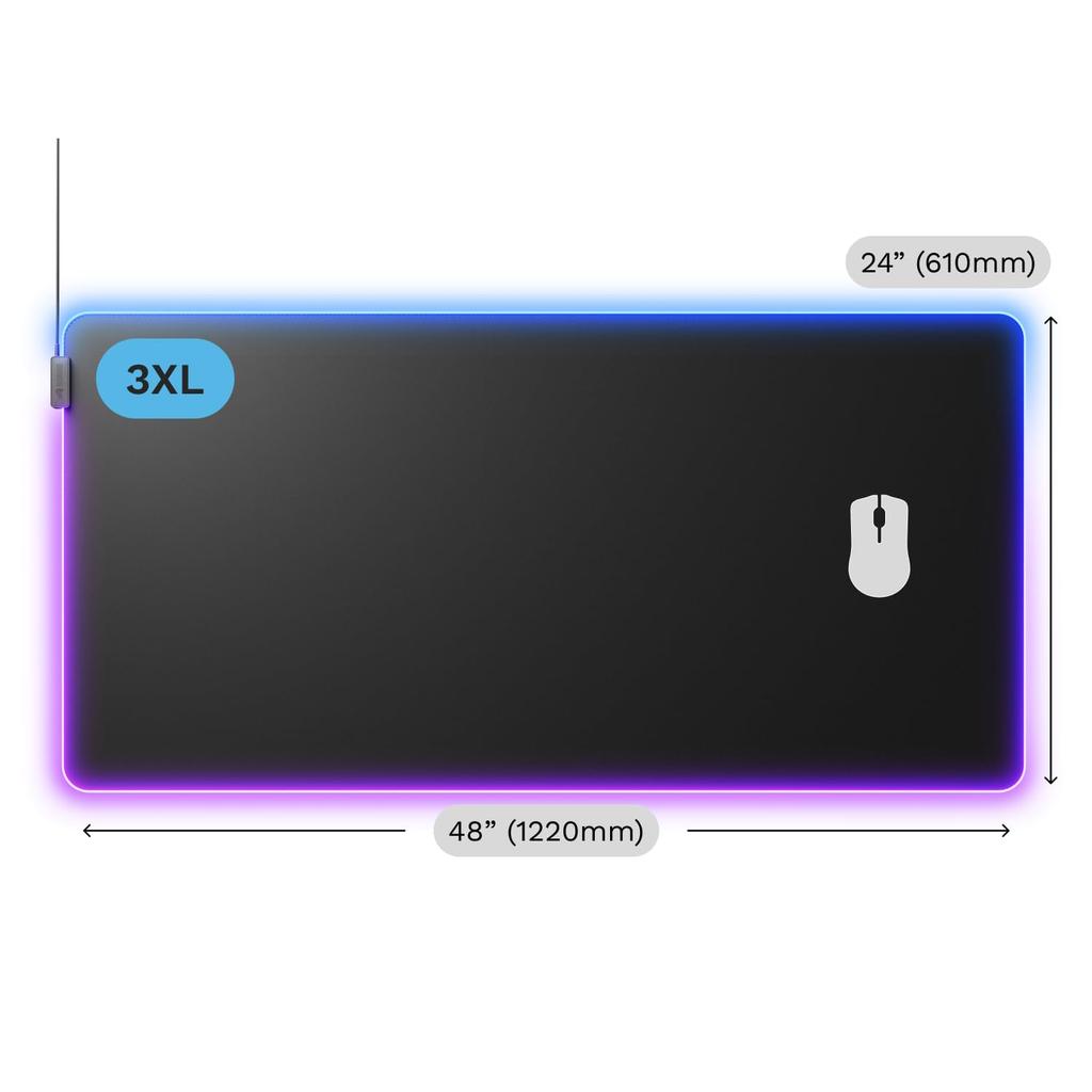 Glorious Mouse Pad 2 GLED 3XL Black RGB Lighting Cloth Gaming Mouse Pad X MS0770 (1220 610mm) GLO-MP2-GLED-3XL-B