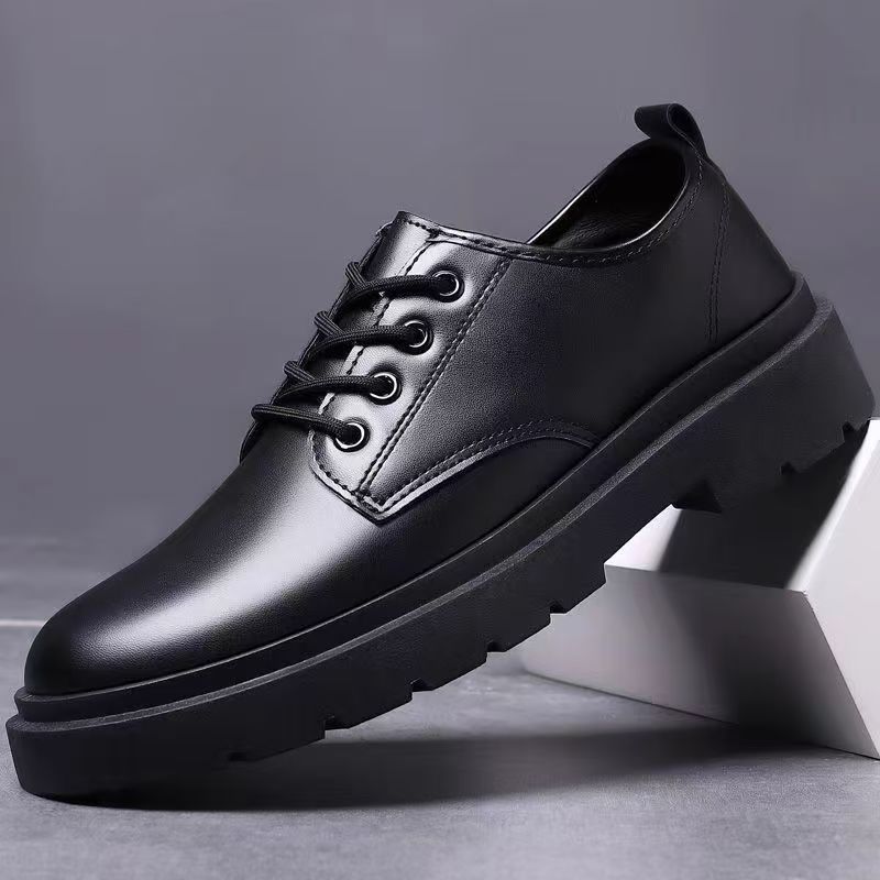 Men's Leather Shoes Simple Casual British Style Workwear Men's Shoes Thick Soles Trendy Versatile Lace-up Business Shoes