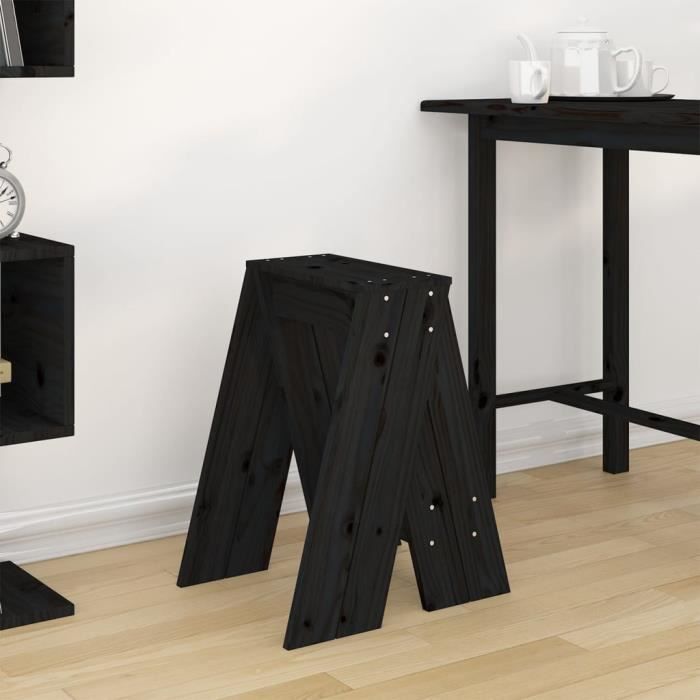 Tabourets - VIDAXL - Lot de 2 - Bois massif de pin - Noir - 40x40x60 cm