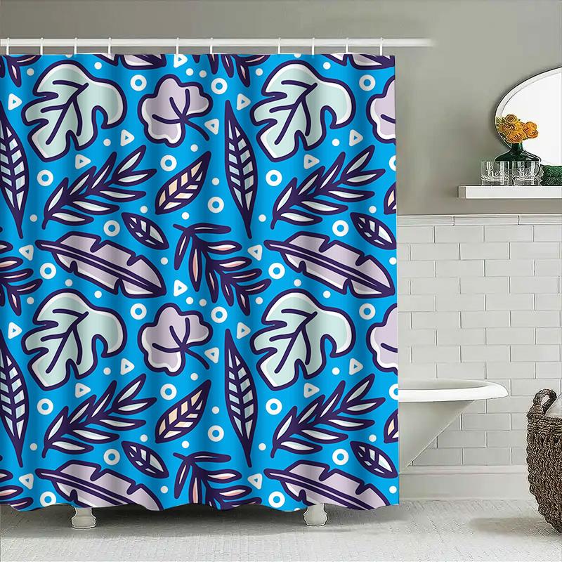 

Blue Floral Shower CurtainWaterproof Fabric Bathroom Decor with White Bathtub Accessories Modern Style for Home Decoration (Size 90x180cm