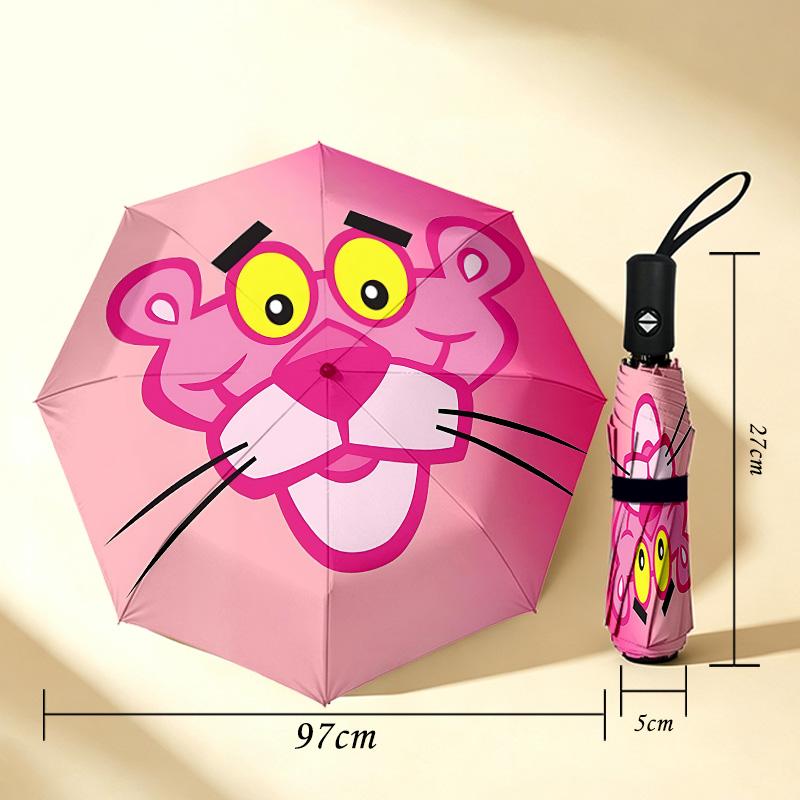 Pink Panther 8 Ribs 3Fold Black Glue Uv Protection Umbrella Sun Protection Rainproof Compact Folding Umbrella For Travel Daily Use C923829