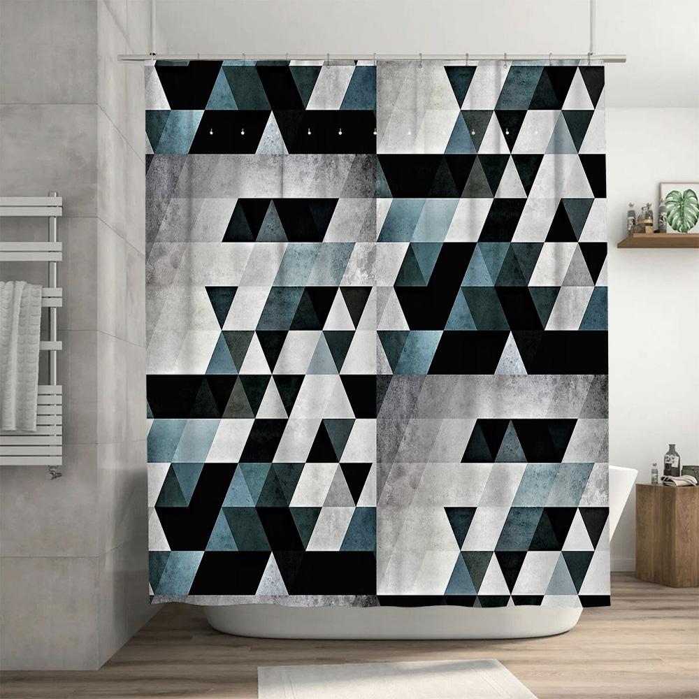 Geometric Shower Curtain Modern Abstract Triangle Pattern Waterproof Bathroom Decor Farmhouse Coastal Home Textile Washable