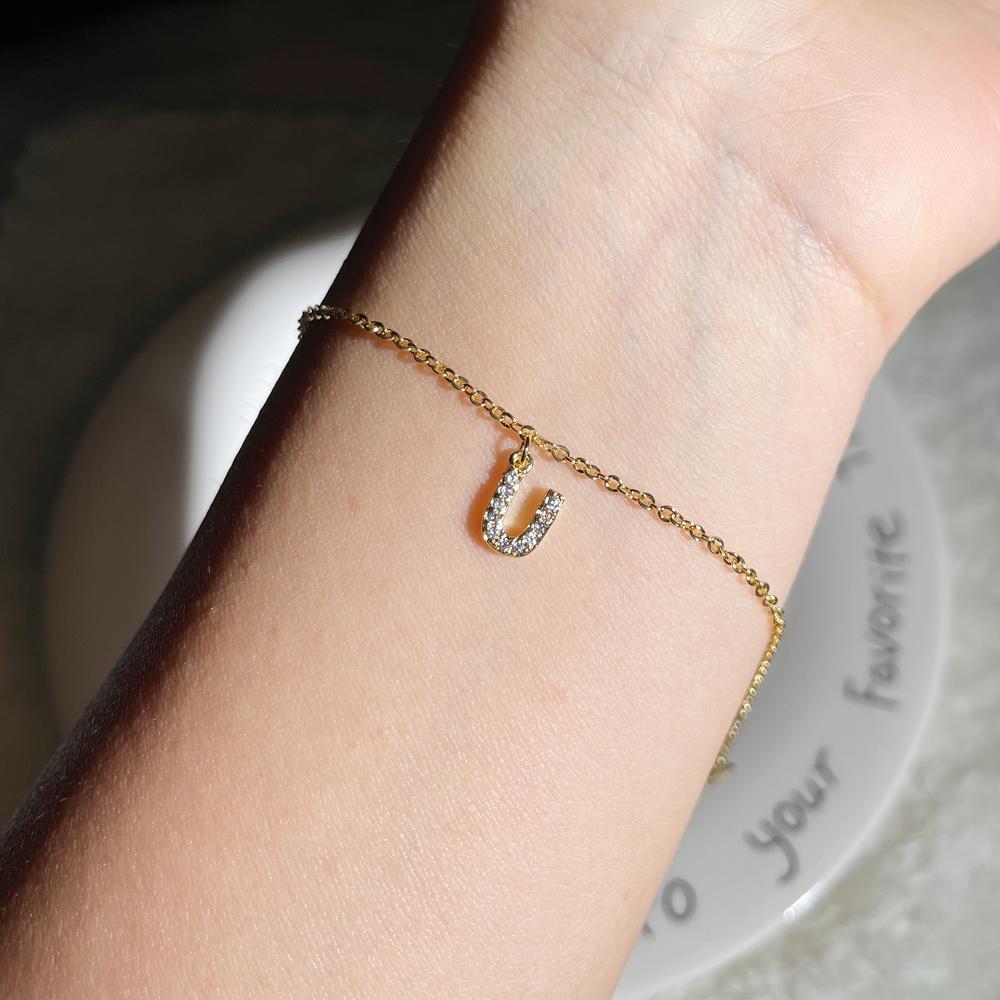 Classic Pave Zirconia A-Z Letter Bracelet Women Fashion 26 Initials Stainless Steel Chain Charm Bracelet For Women Jewelry Gift