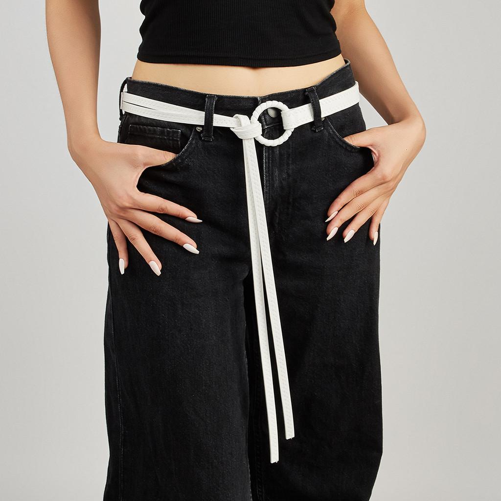 Solid Fashion Color Round Buckle Decoration Women Casual Belt For Daily Use